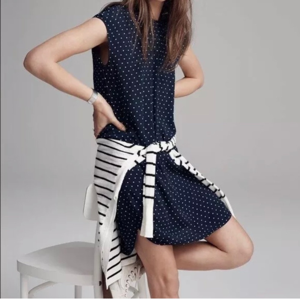 Madewell Blue White Polka Dot Slip on Dress Size XS